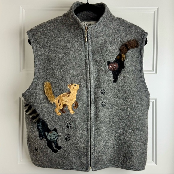 Lisa International Vintage Cat Lovers Wool Vest Women’s‎ Size L - Picture 1 of 3